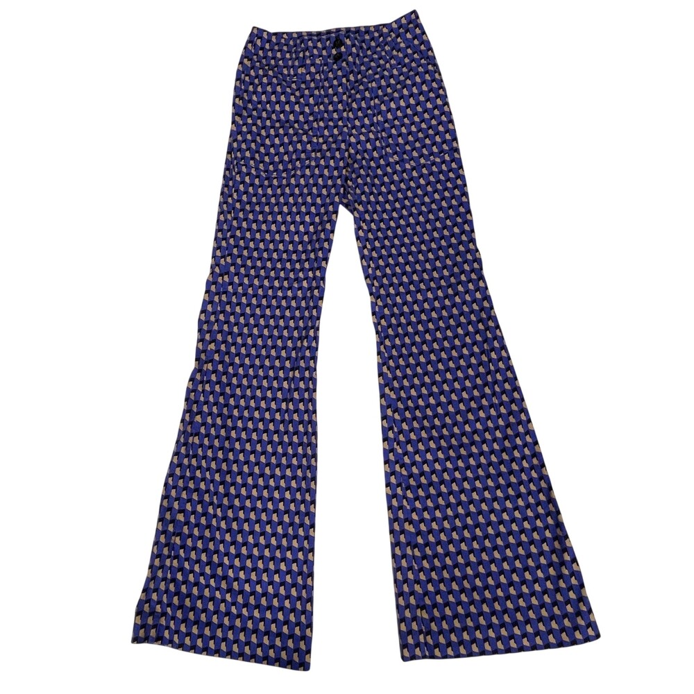 Maeve The Naomi Pants Womens 0 (25x31) Blue Wide Leg Flare Geometric Chino Print